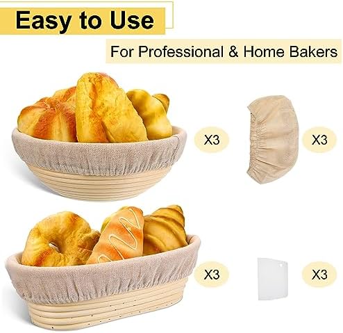 Geetery 6 Pack Bread Banneton Baskets with Liners and Dough Scraper