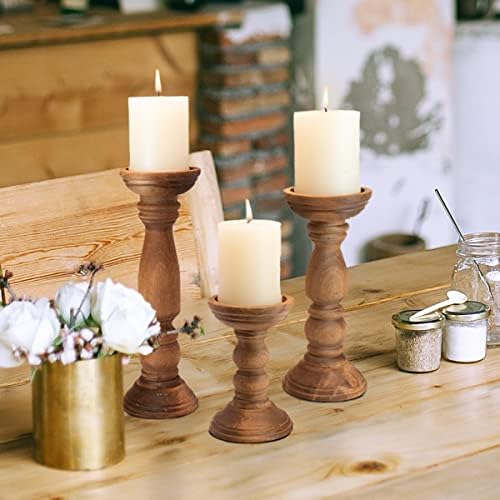 Farmhouse Wooden Candle Holders Set of 3 Brown