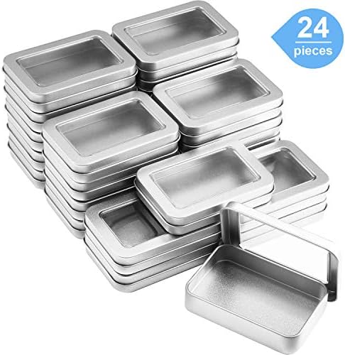 24 Piece Clear Top Tin Box Set with Lids Silver Storage Containers