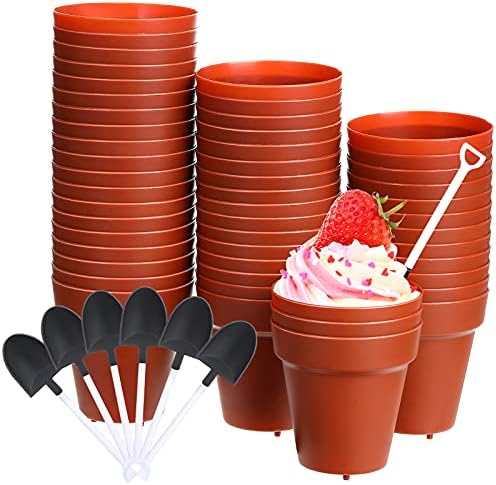 Patelai 50 Set Flowerpot Cake Cups with Shovel Spoons