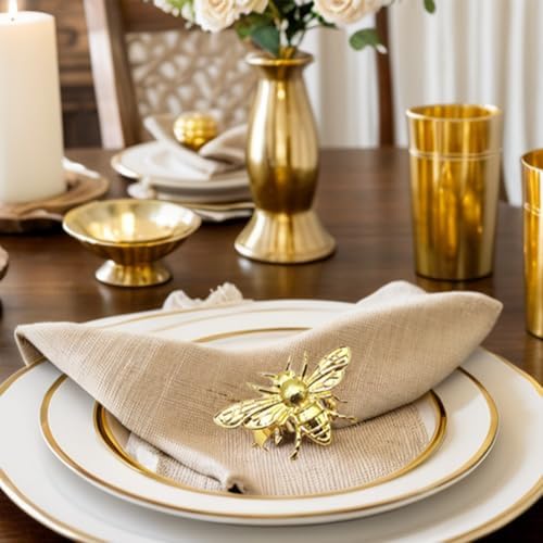 6pcs Gold Bee Napkin Rings Table Setting Decor