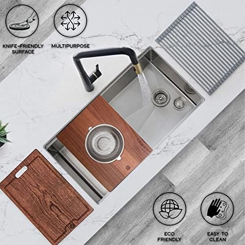 Strictly Sinks Wooden Cutting Board and Strainer Combo