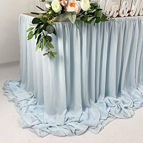 EHLDekol Pooling and Floating Chiffon Table Skirt Blue 14FT