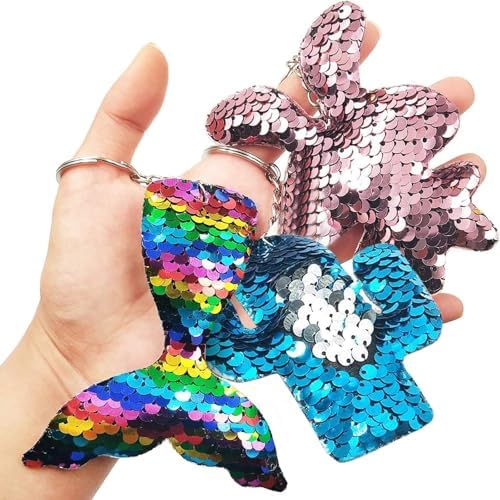 GuassLee 15Pcs Flip Sequin Keychain Set