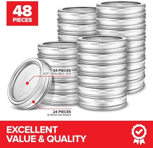 48 Piece Canning Lids with Rings for Mason Jars