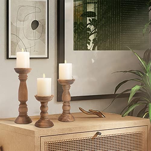 Farmhouse Wooden Candle Holders Set of 3 Brown