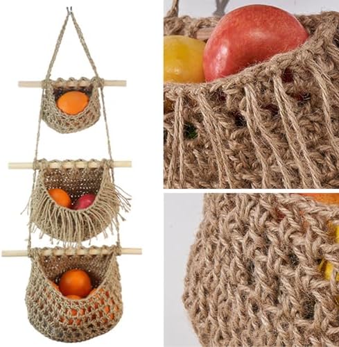 Handmade Jute Hanging Fruit Basket 3 Tier