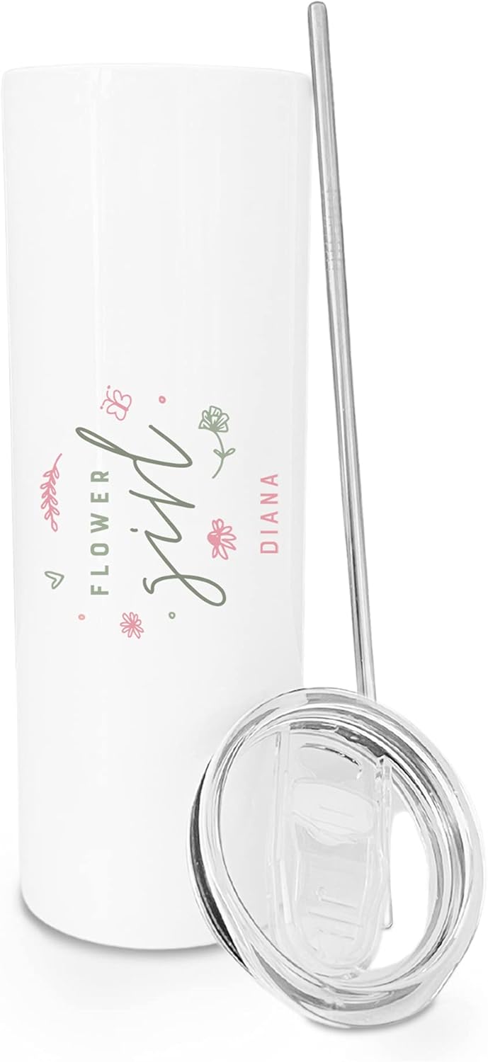 The Cotton Canvas Co Personalized Name Floral Flower Girl Insulated Tumbler
