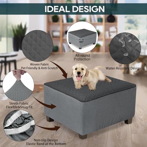 NeColorLife Square Ottoman Slipcover Dark Gray Large