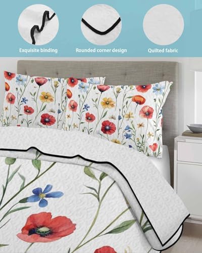 RisQiten King Size Quilt Set with Shams Pink Poppy Design