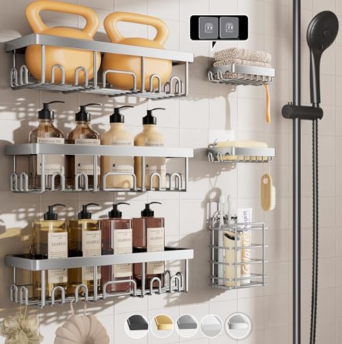 Veken Rustproof Waterproof Shower Caddy 6-Pack Set Silver