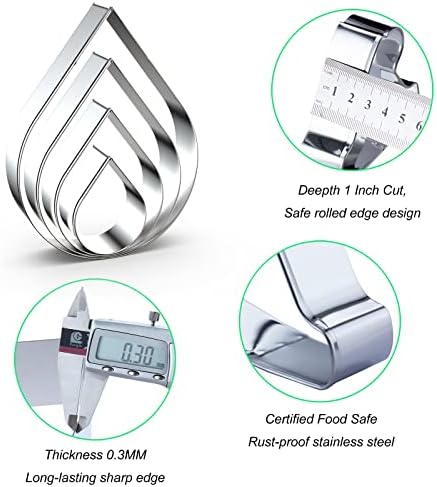 Teardrop Cookie Cutter Set - 5 4 3 2 Inches Stainless Steel