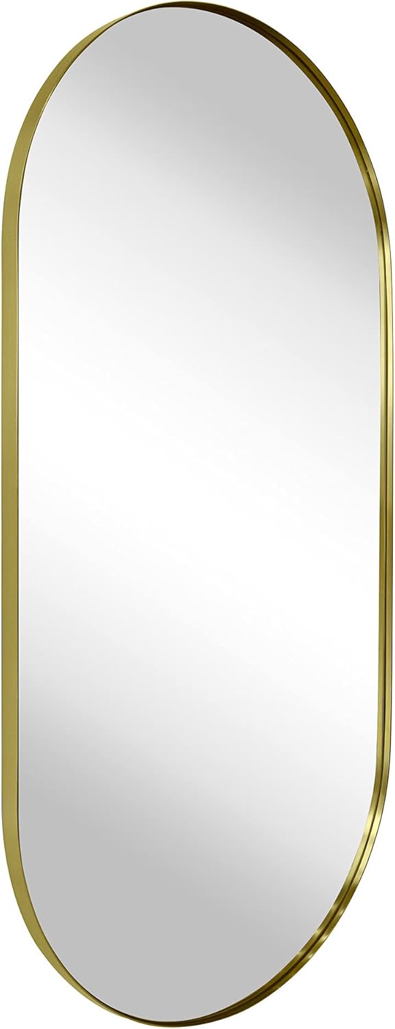 TEHOME Brushed Gold Oval Wall Mirror 20x40 Inch