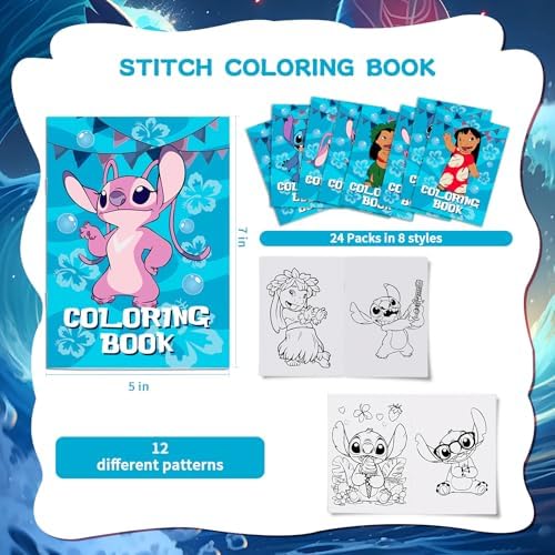 Cloira Stitch Party Supplies Set 24Pcs Coloring Books