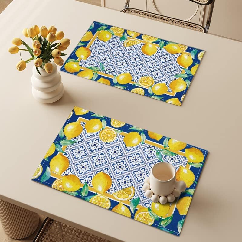 WHOMEAF Yellow Lemon Place Mat 12x18 Inches