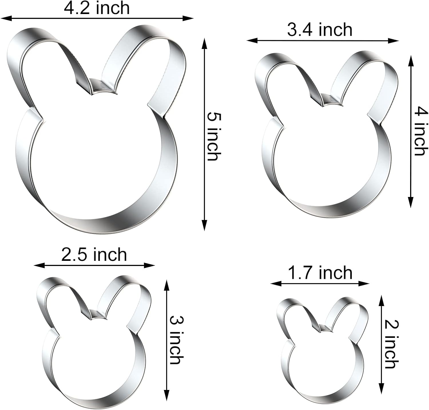 Bunny Cookie Cutter Set 5 4 3 2 Inches 4 Piece