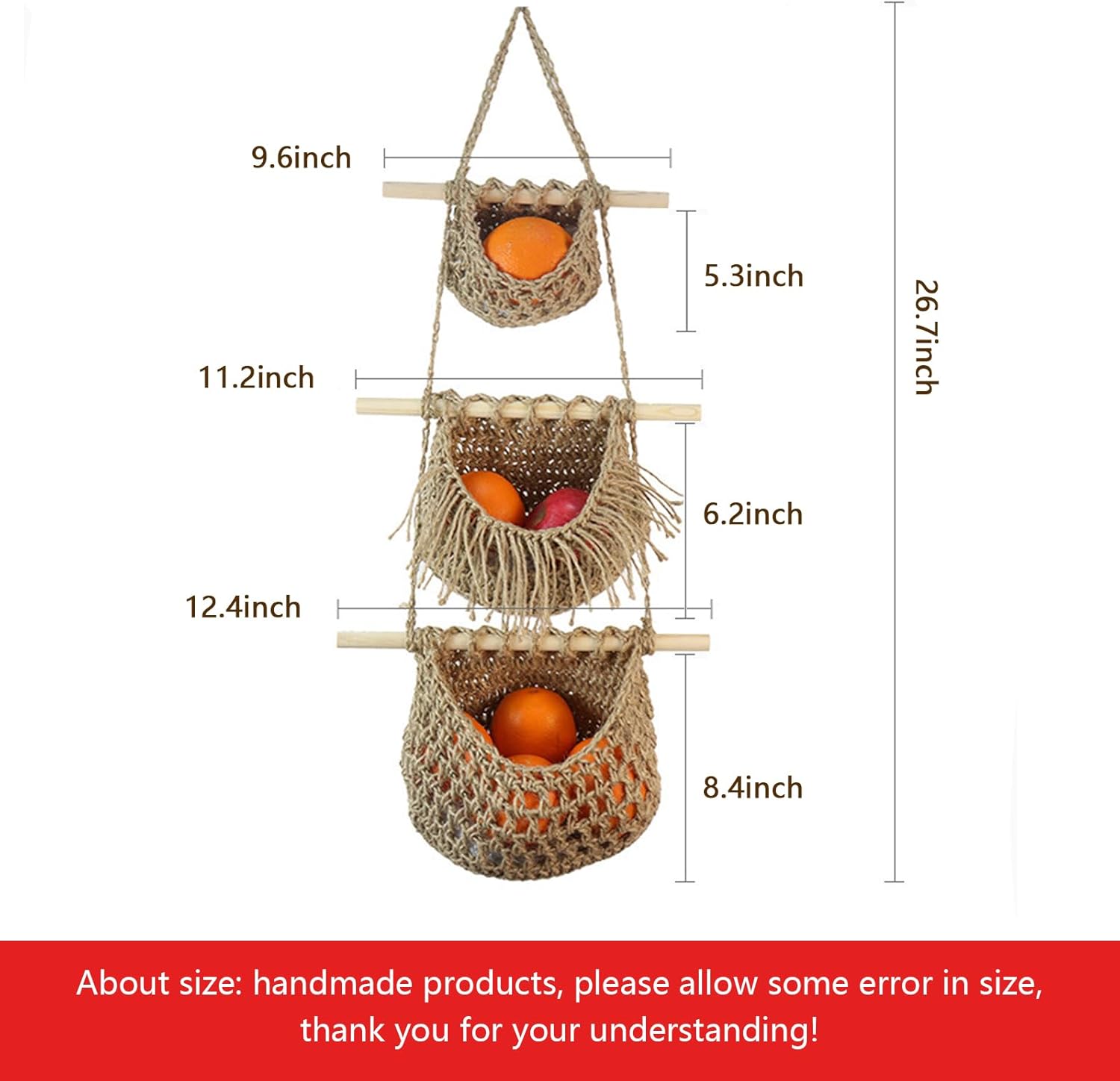 Handmade Jute Hanging Fruit Basket 3 Tier
