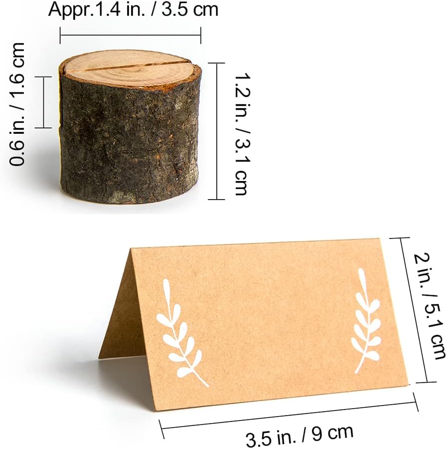 20Pcs Wood Place Card Holders with 24Pcs Kraft Place Cards