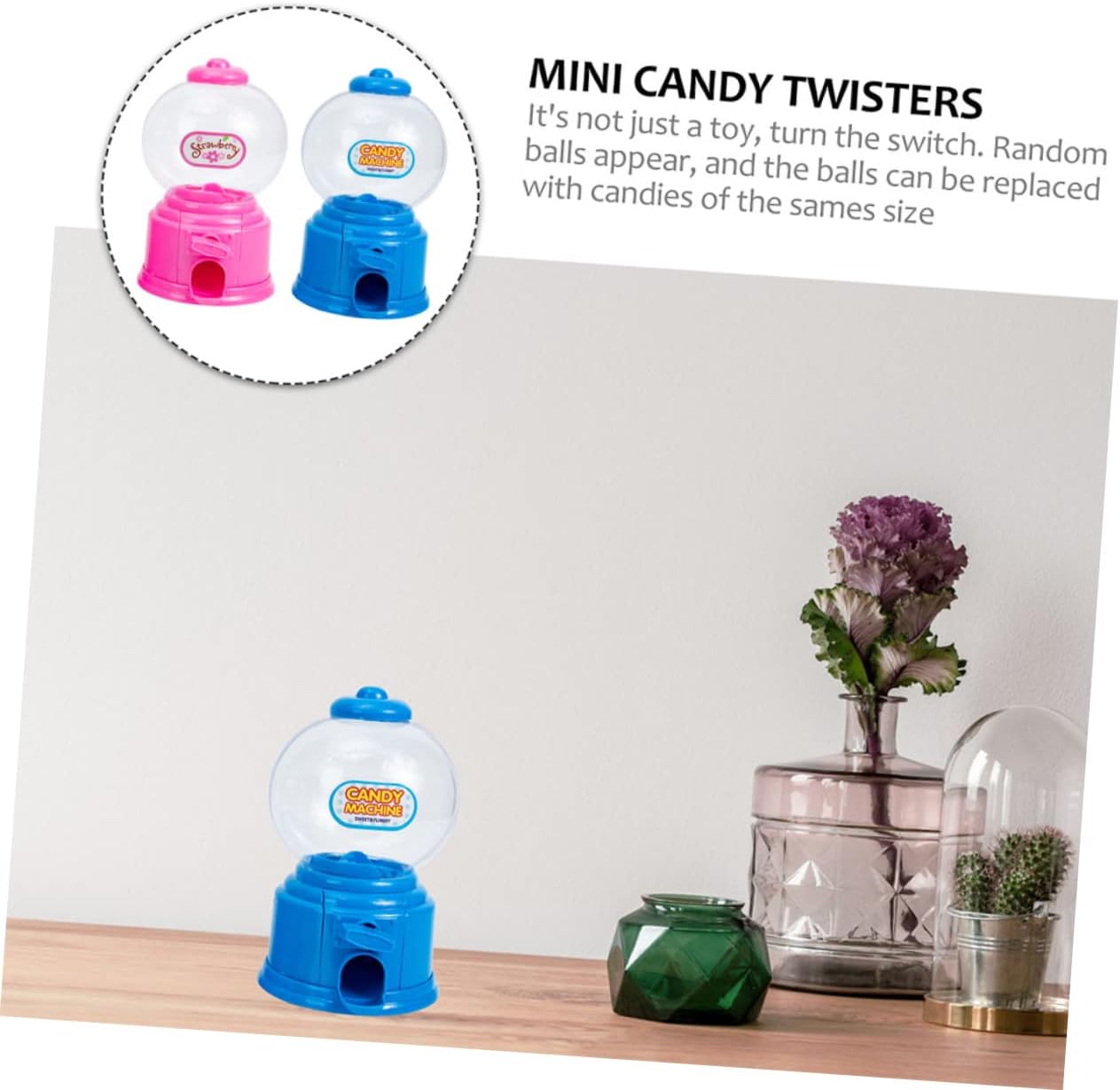 Mini Gumball Machine Candy Dispenser 2-Piece Set for Kids