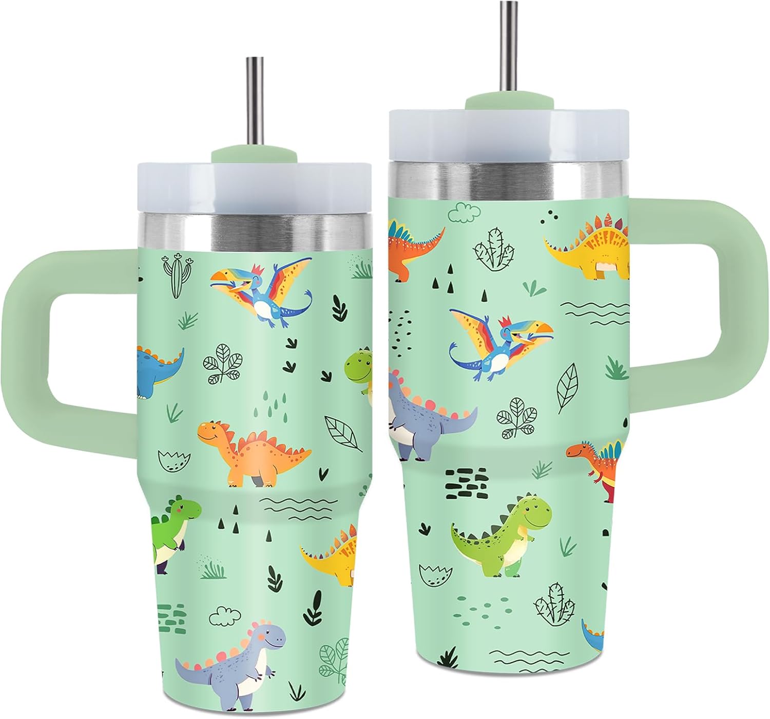 Dinosaur Tumbler with Handle and Straw 14 Oz