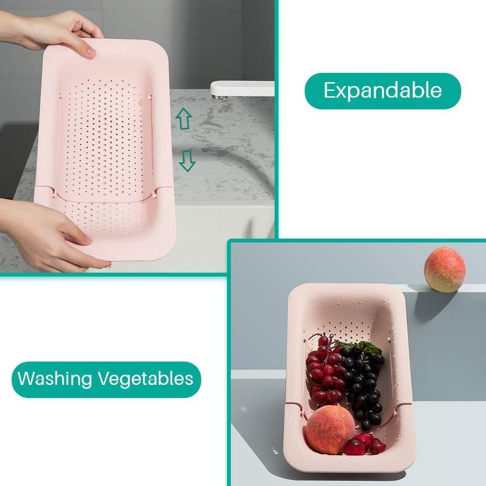 Extendable Colander with Pink Design for Pasta and Vegetables