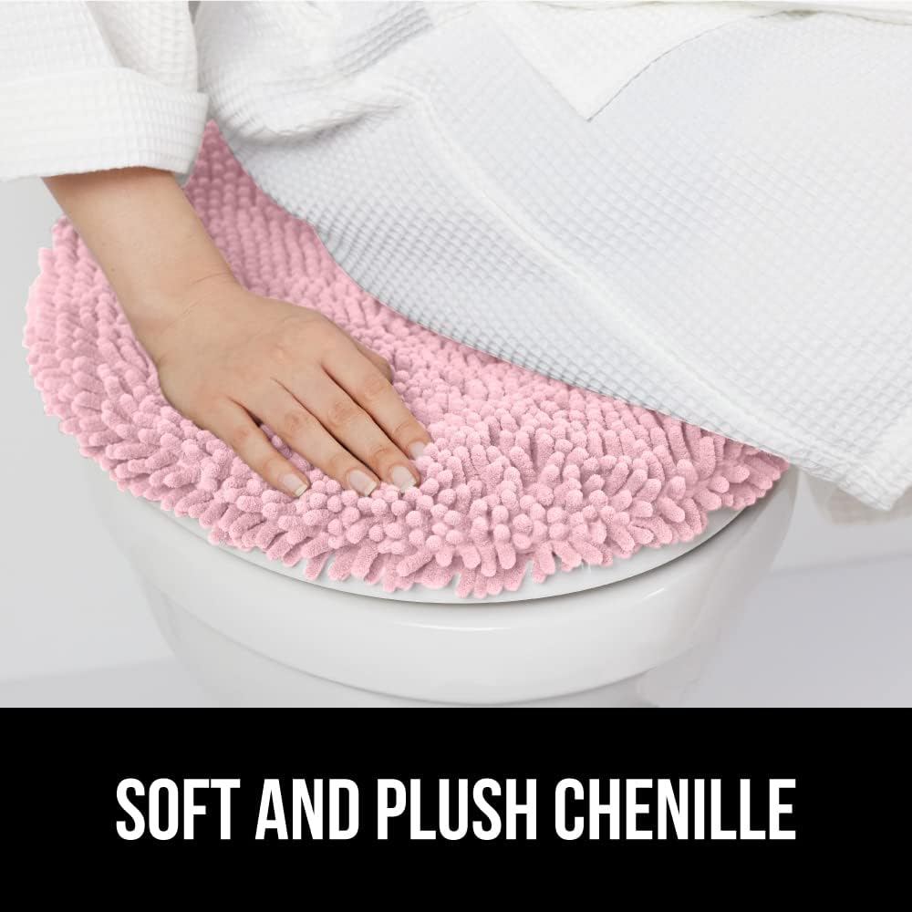GORILLA GRIP Soft Chenille Toilet Lid Cover Light Pink