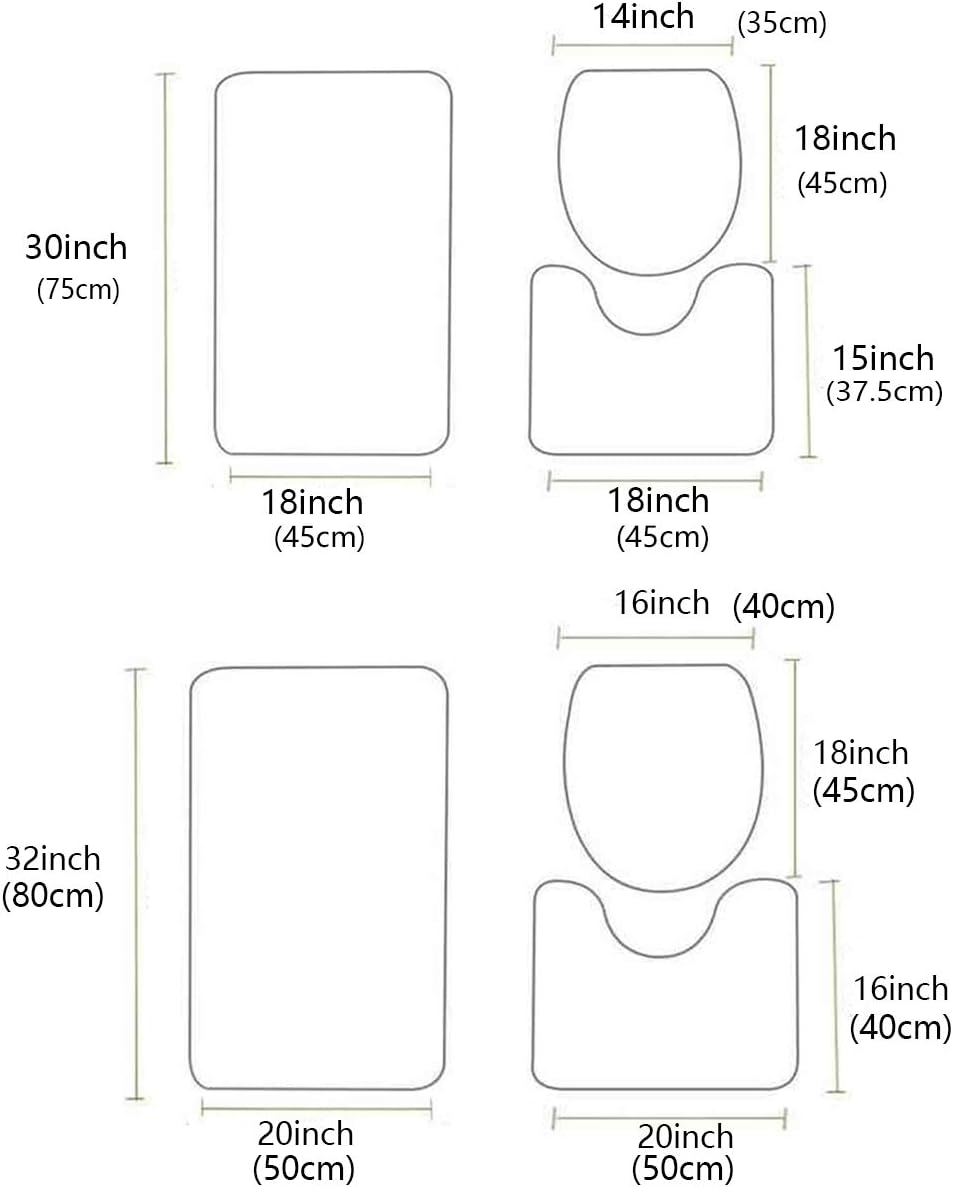YESOF66 3 Piece Bathroom Rug Set with Non-Slip Design