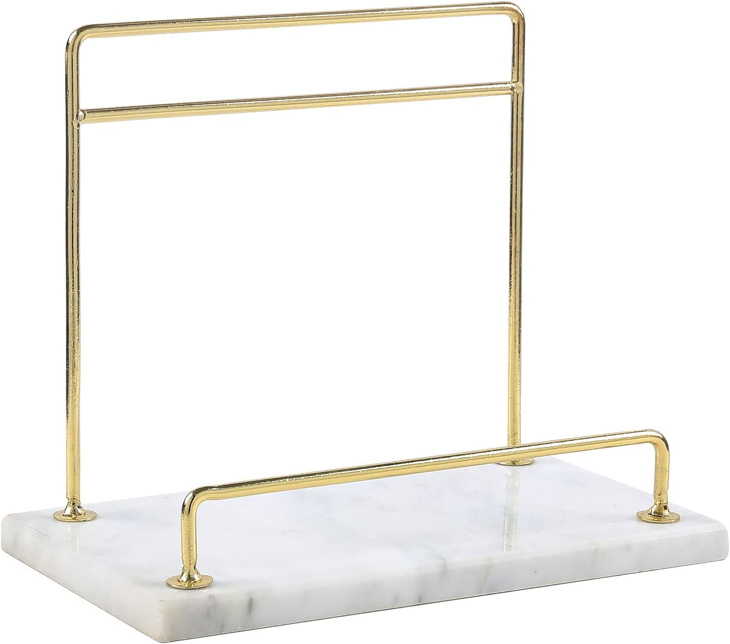 MyGift Modern Marble Cookbook Stand with Brass Metal Rail