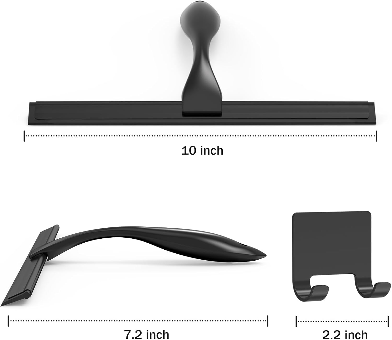 Docrok All-Purpose Stainless Steel Shower Squeegee with Adhesive Hook 10 Inch Black