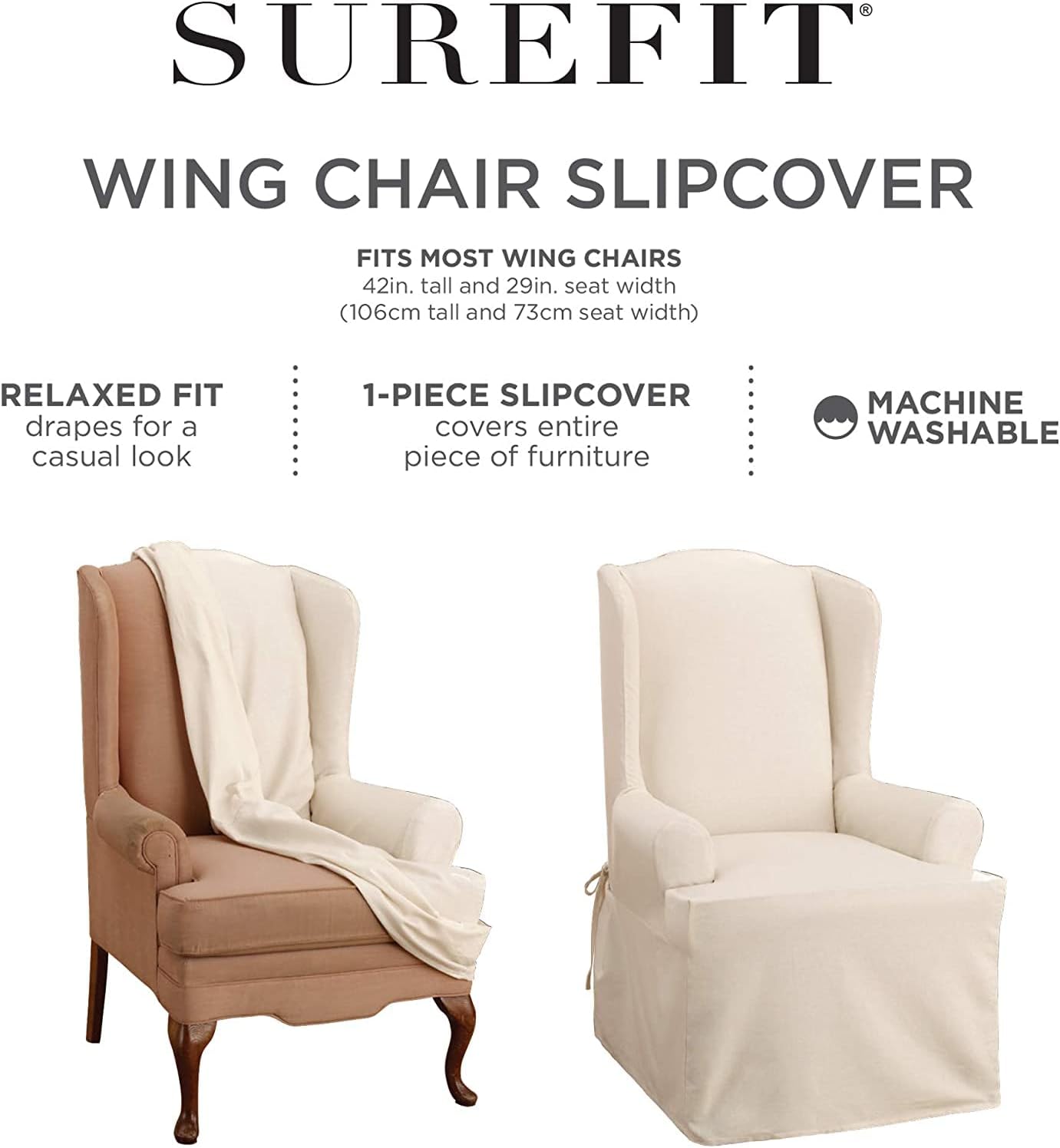 SureFit Essential Twill Armchair Slipcover White 1