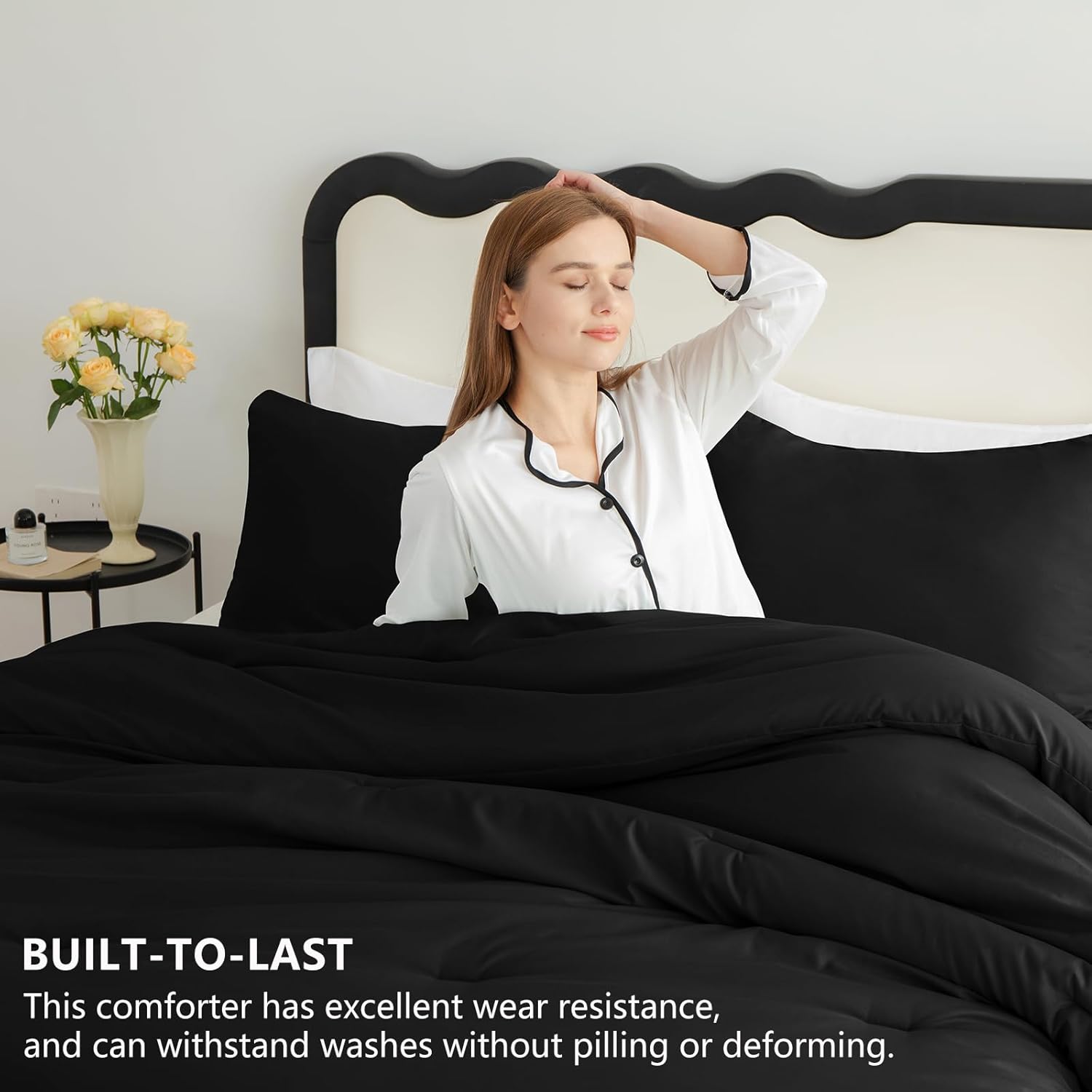 CozyLux Queen Comforter Set Black 3 Piece