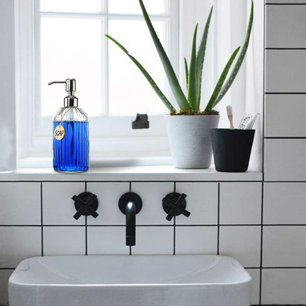JASAI 18 Oz Clear Glass Soap Dispenser with Stainless Steel Pump