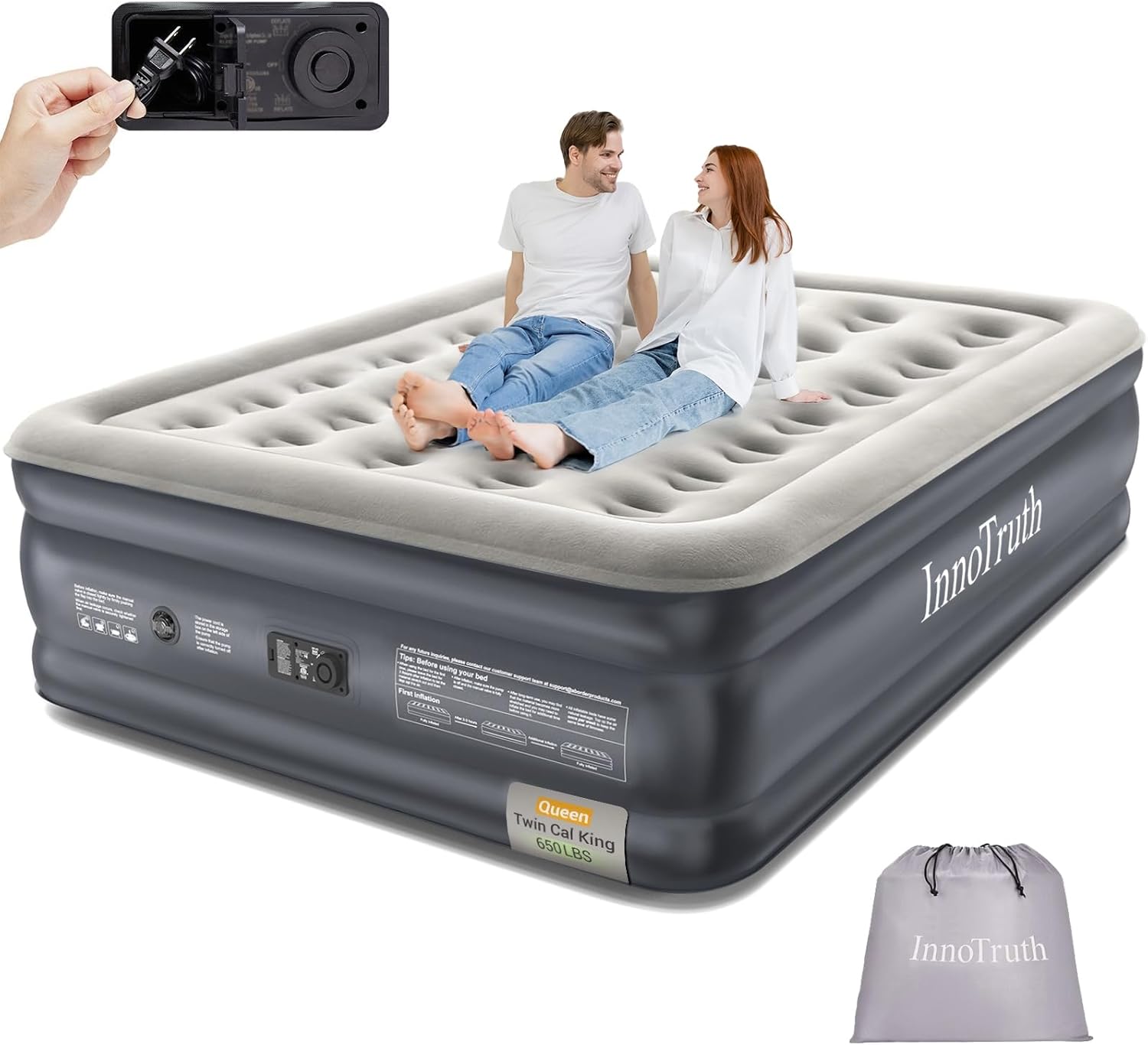 InnoTruth Queen Air Mattress with Built in Pump 18 Raised Colchones 650lb Capacity