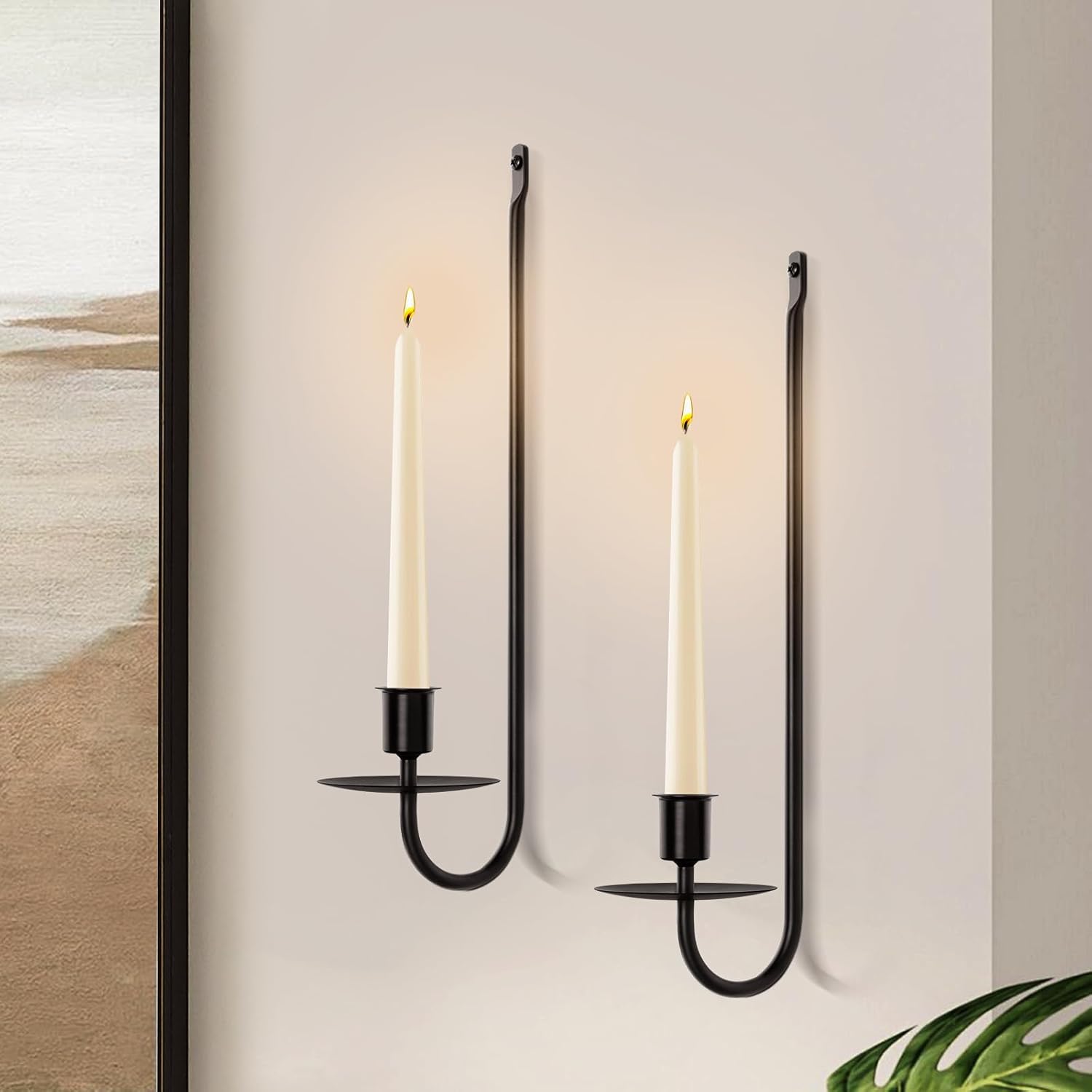 XAROO Candle Sconces Set of 2 Black Wall Mount