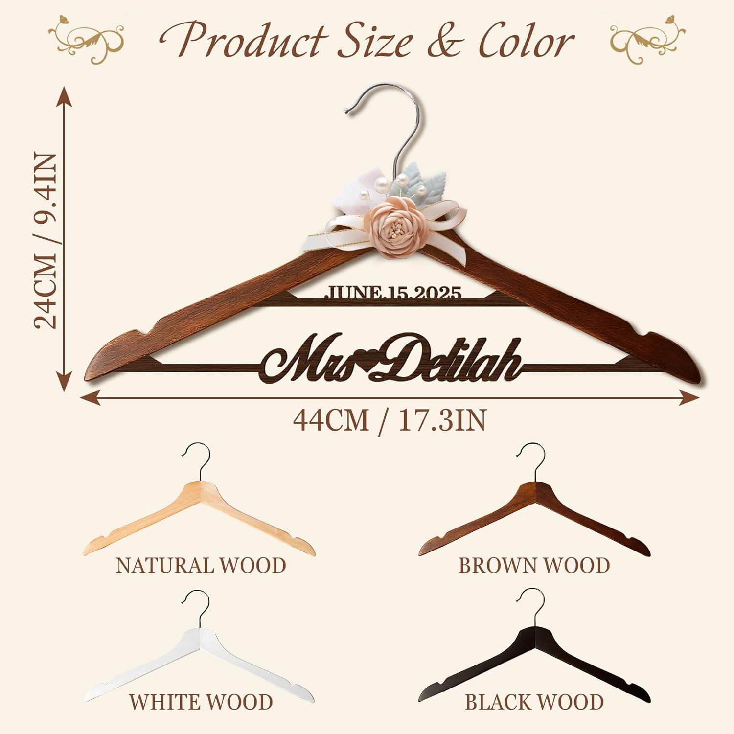 Custom Wooden Wedding Dress Hanger for Bride and Bridesmaid