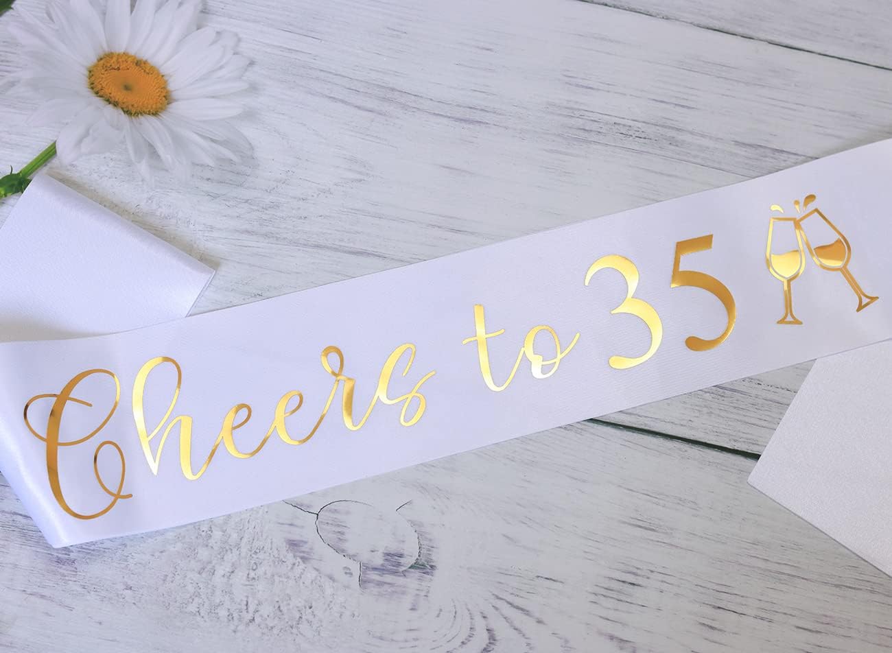 35th Birthday Sash with Gold Foil Lettering for Women Men Girls