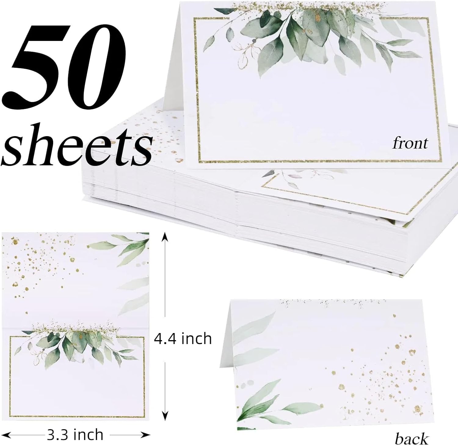 50pcs Green Gold Place Cards for Wedding Baby Shower Birthday Party