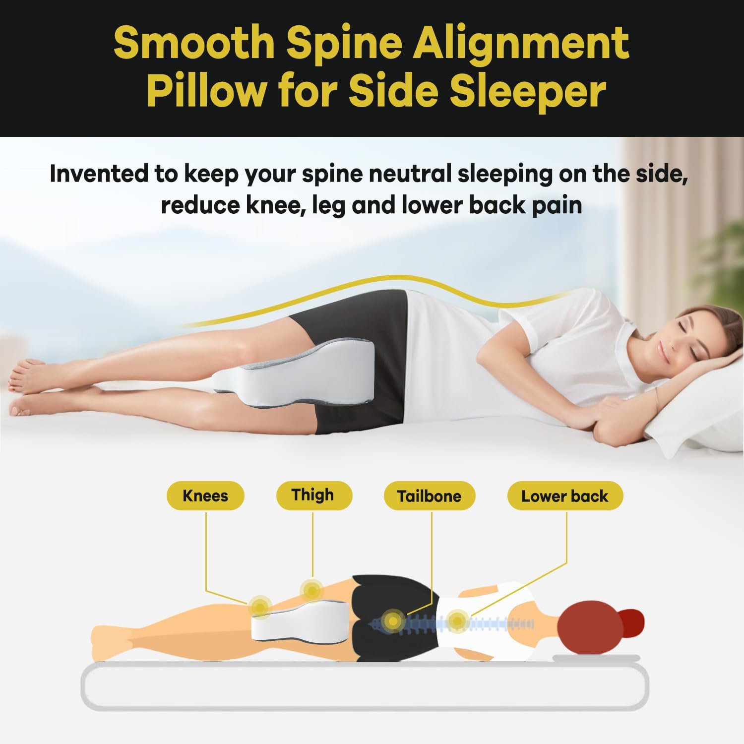 Long Knee Pillow for Side Sleepers Hip and Knee Support