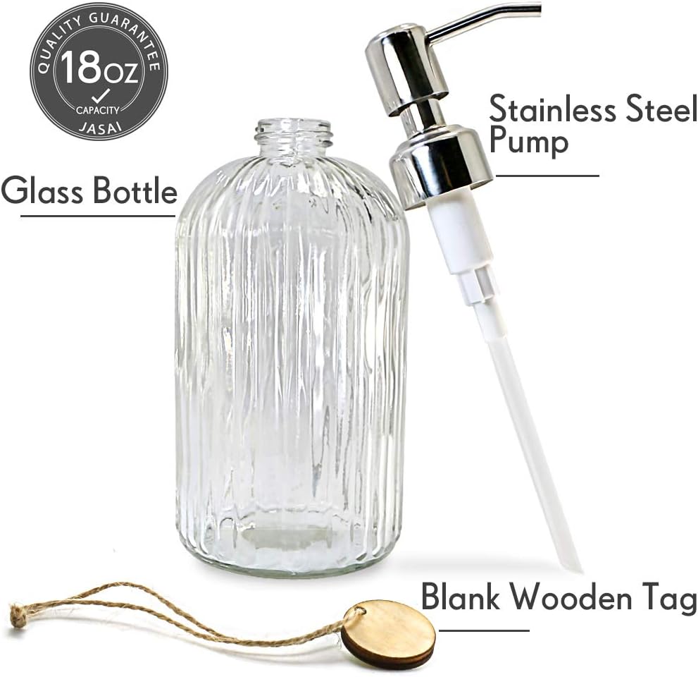 JASAI 18 Oz Clear Glass Soap Dispenser with Stainless Steel Pump