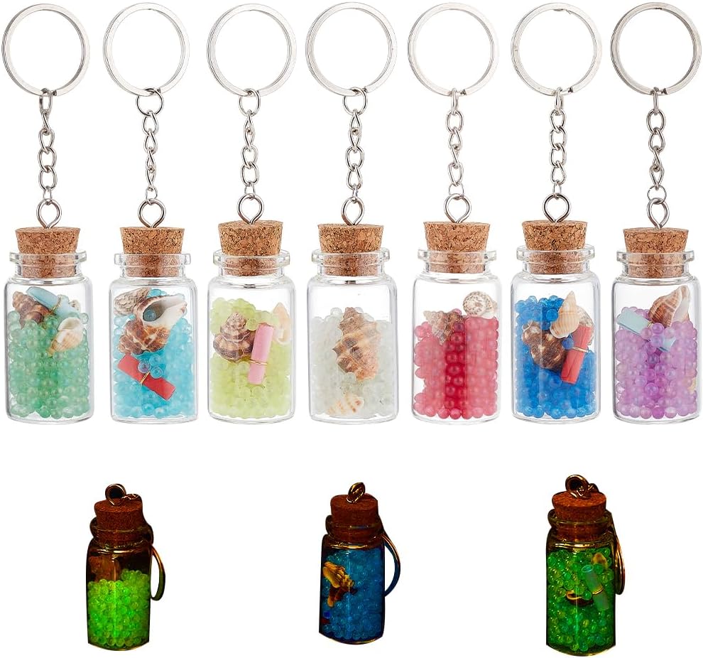 PH PandaHall 7pcs Glass Wishing Jar Keychains