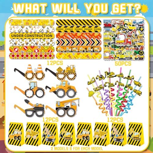 QICI 98pcs Construction Party Favors Supplies