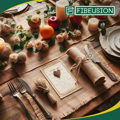 FIBEUSION Burlap Table Runner 6 x 30ft No-Fray Edge