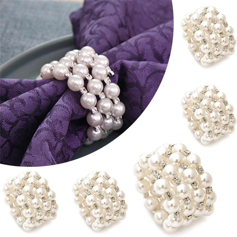 Pearl Napkin Rings Set of 6 for Farmhouse and Events