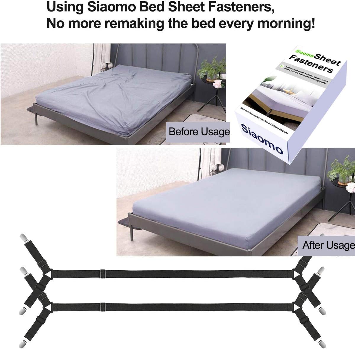 Adjustable Bed Sheet Straps 2Pcs Set Black