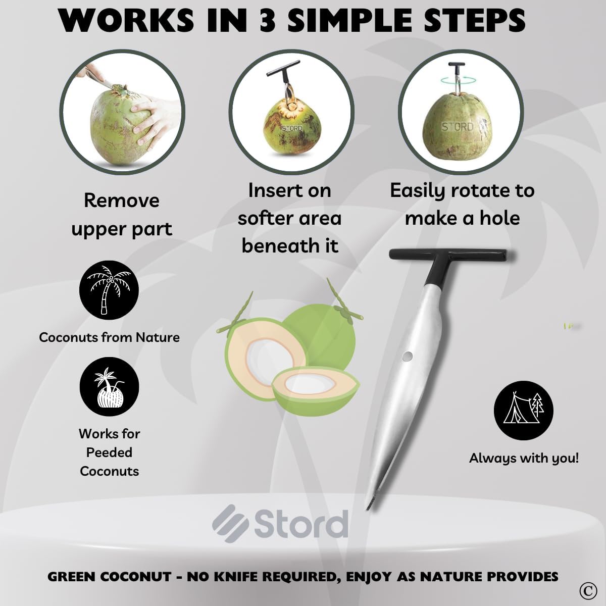 S STORD Coconut Opener - Fast Safe and Easy to Use