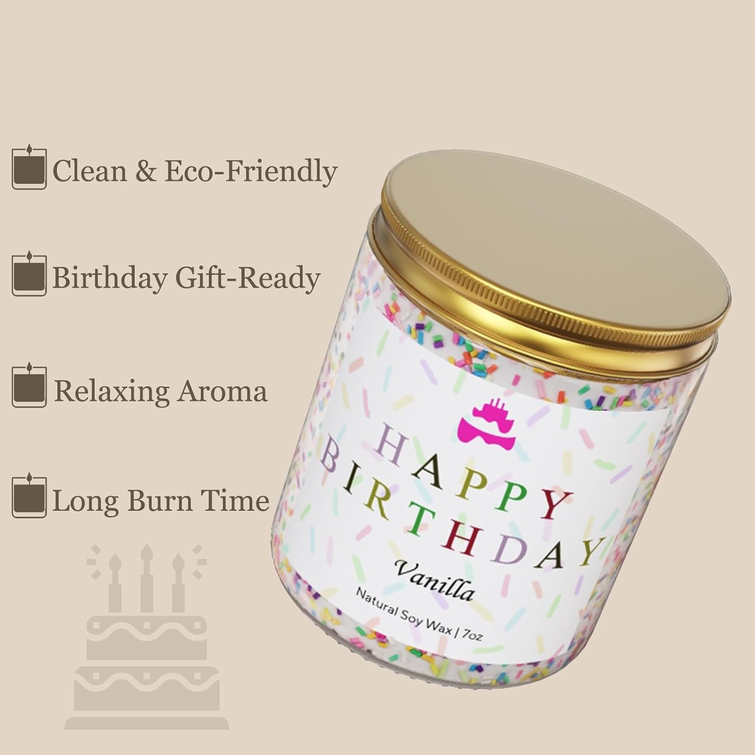 Lihome Happy Birthday Candle - Vanilla Scented Jar Candle