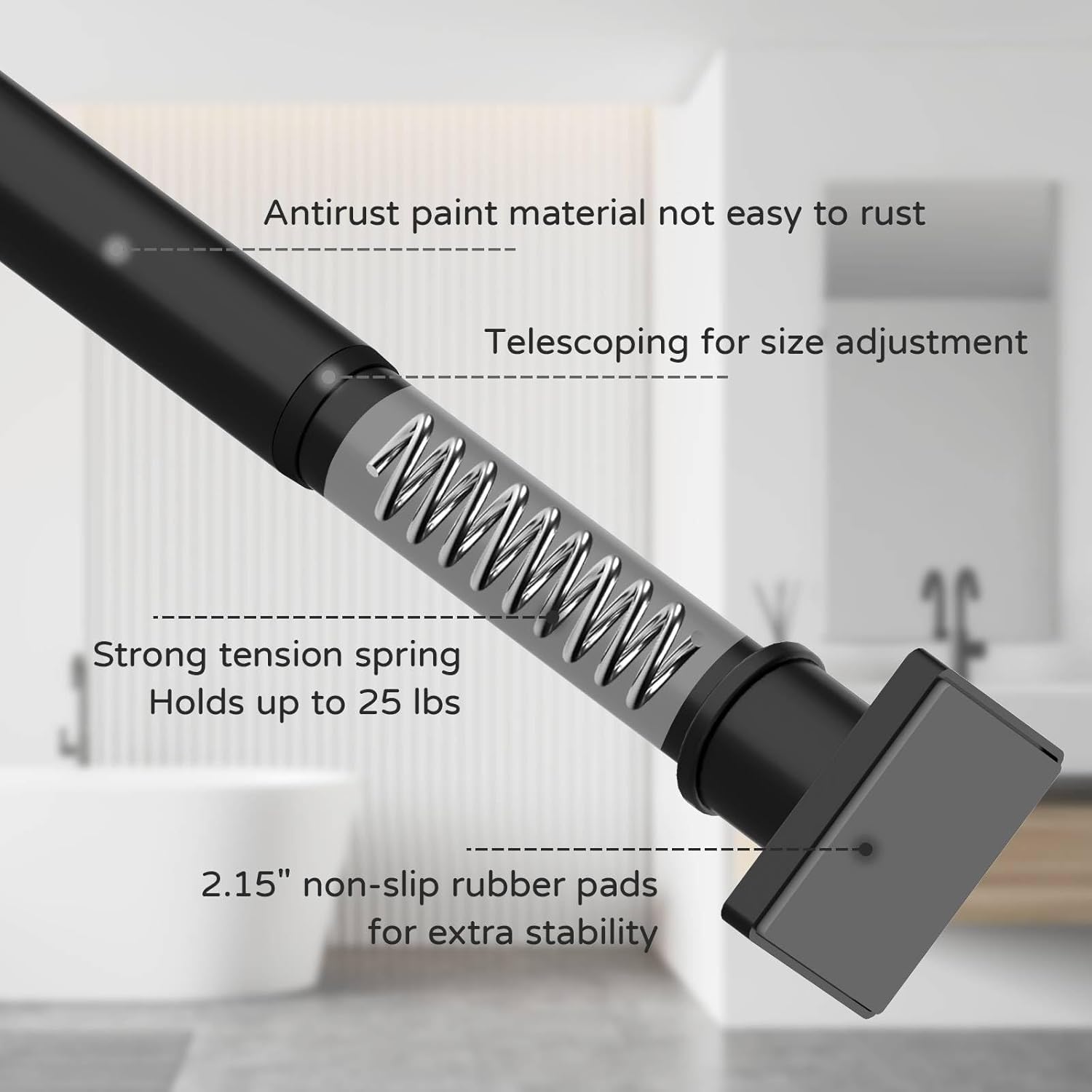 Adjustable Black Shower Curtain Rod No Drill 31-79 Inches