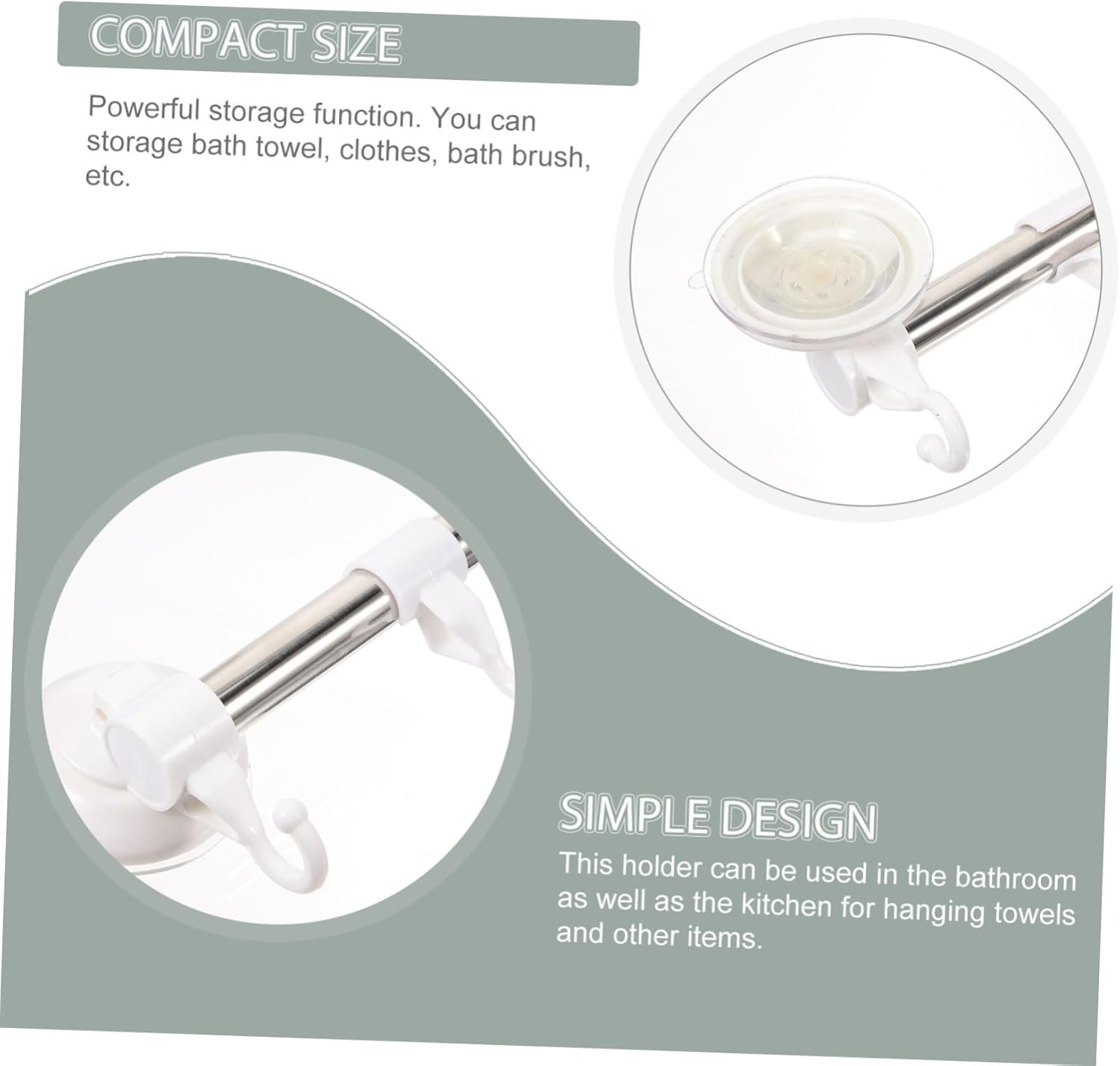 Adjustable Chrome Towel Bar Wall Mount Pot Rack Suction Cup Hooks