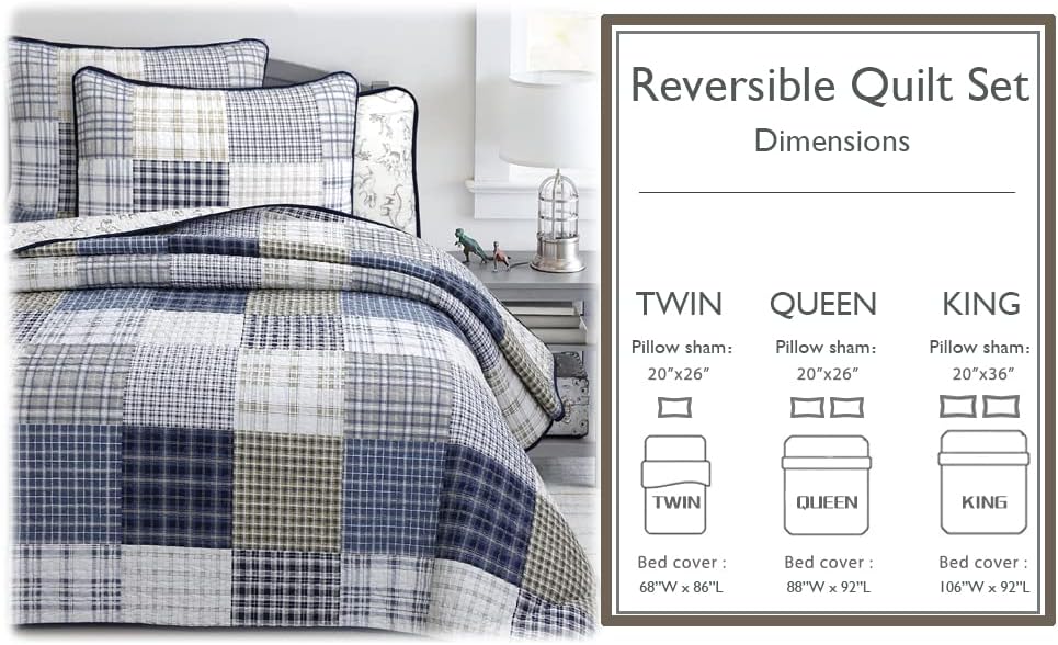 Cozy Line Benjamin Dinosaur Plaid Quilt Set for Kids