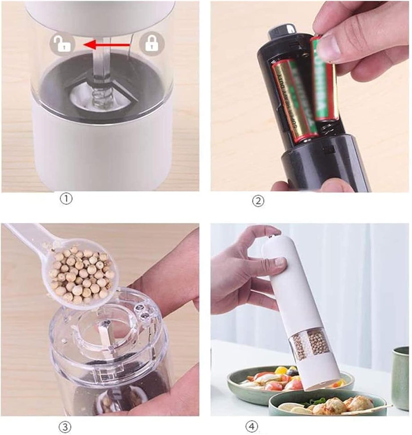 Refillable Spice Mill Salt and Pepper Shaker Set with LED Light